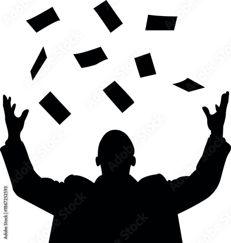 Silhouette Person Throwing Money In Celebration.
