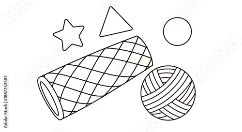 Assorted crafting materials including a yarn ball and cookie cutters float randomly now.