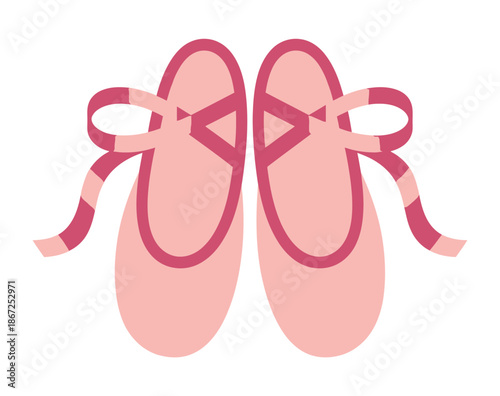 Pink ballet slippers with crossed ribbons rest on a white surface.