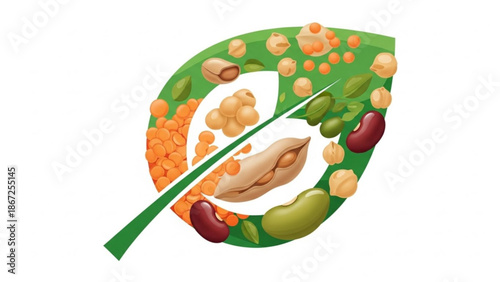 Green Leaf with Nuts and Seeds Illustration on White Background