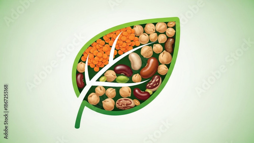 Green Leaf Filled with Nuts and Spices on White Background, Healthy Food Concept