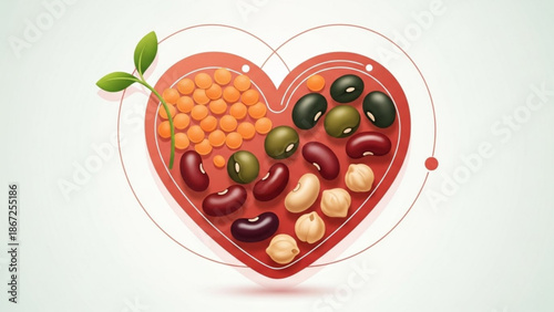 Colorful Beans in Heart Shape Symbolizing Healthy Eating