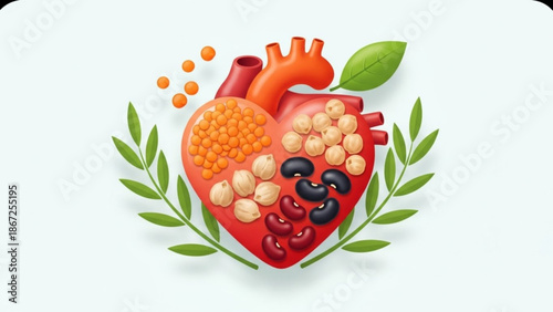 Human Heart Anatomy with Plaque and Cholesterol, Cardiovascular Disease Illustration, Isolated on White