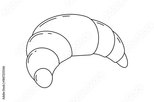 Croissant Line Art Vector Illustration Isolated on White Background, Hand Drawn Black and White Contour of Fresh French Bakery Pastry for Breakfast and Dessert