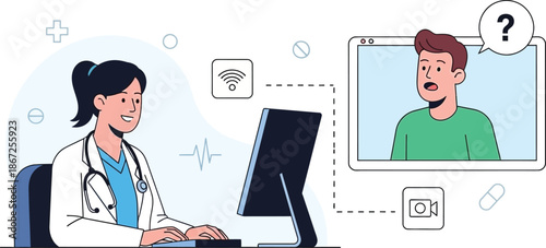 Doctor conducting a telehealth consultation with a patient on a laptop