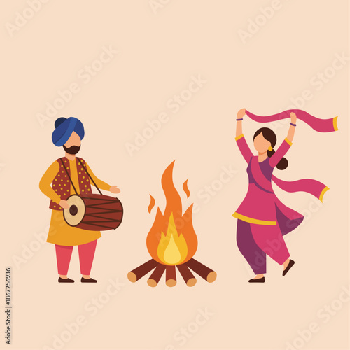 Lohri Festival Celebration with Kites and Traditional Sweets Illustration