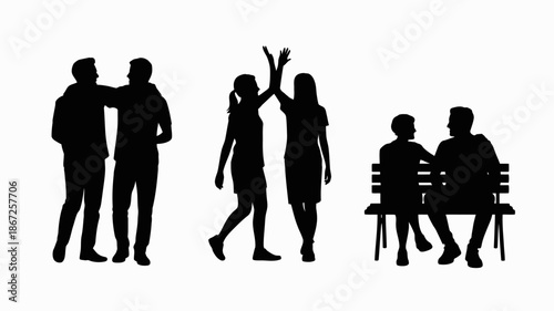 a silhouette illustration depicts groups of people enjoying a public park with couples friends and individuals relaxing together high quality professional detailed modern elegant stylish clean