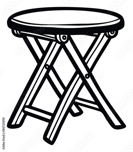 Simple graphic outline of a portable folding stool, ideal for various design projects, outdoor equipment catalogs, or leisure activity representations