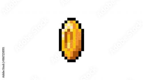 Pixel coin rotation. Looped pixelated movie. 4K animation of coin in retro 8 bit pixel style on transparent background