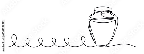 Elegant continuous line drawing depicting a classic cocktail shaker with flowing loops, ideal for mixology event promotions or restaurant branding materials.