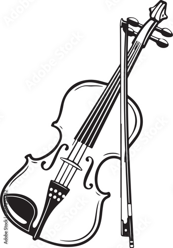 Violin and Bow Black Outline Icon Classical String Instrument Illustration