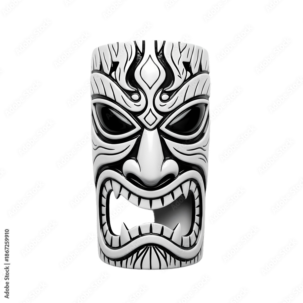 Obraz premium Stylized Black and White Tiki Mask or Mug Isolated on White Background