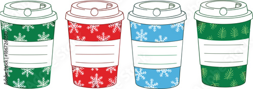 coffee, cup, tumbler, takeaway, holiday, christmas, winter, festive, beverage, drinkware, mug, latte, cocoa, cafe, seasonal, pattern, design, illustration, vector, packaging