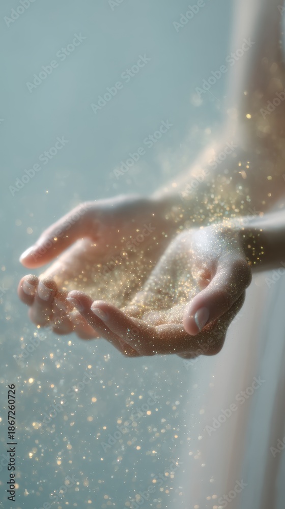 Fototapeta premium Elegant Hands in Soft Light With Particles