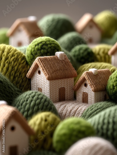 Cozy Knitted Houses Village Landscape Craft Idea
