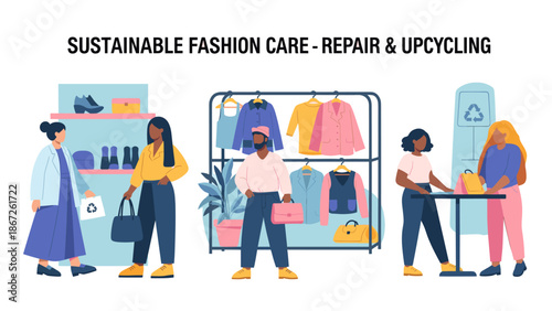 An illustration of a woman holding a recycling bag, conveying eco-friendly habits and sustainable living.