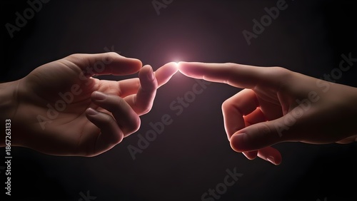 Hands touching with electric spark