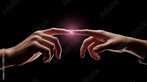 Two hands reaching with electric touch