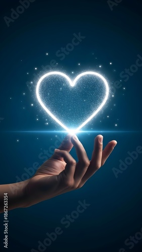 Hand holding glowing heart