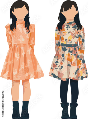 Isolated a kinds of deferent realistic smart girl dress vector art with white background.