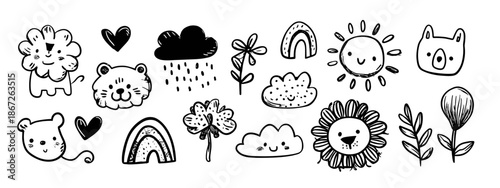 set of nature icons hand drawn vector 