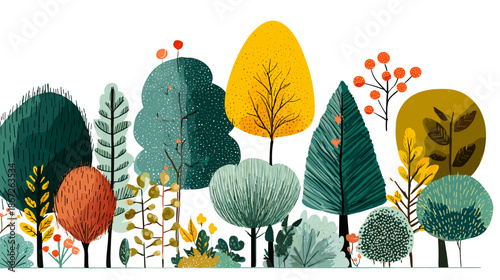 set of autumn trees vector colored hand drawn 