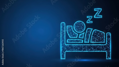 Abstract digital illustration of a person sleeping peacefully in a bed with Zzz symbols indicating rest and relaxation