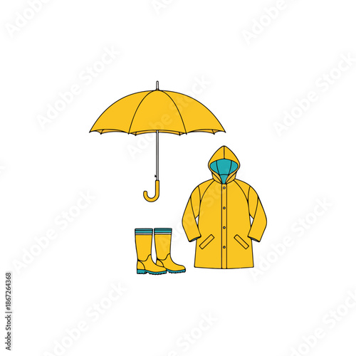 Yellow Raincoat Boots and Umbrella Outfit.