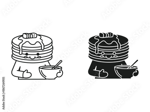 Pancake character with honey and syrup