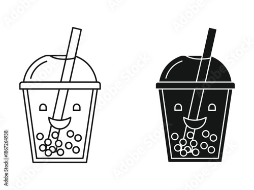 Bubble tea illustration with black and white variations