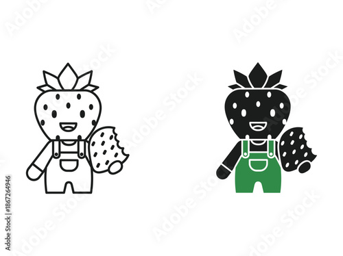 Cartoon strawberry characters with fresh fruits