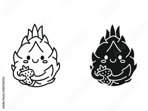 Cute cartoon character eating fruit illustration