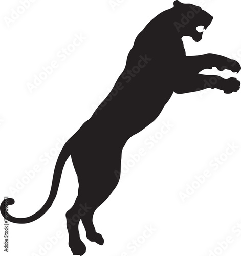 Powerful Black Silhouette of a Leaping Panther Roaring in Attack