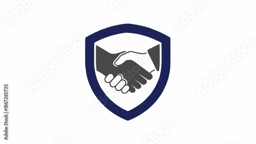 Handshake in shield logo symbol.