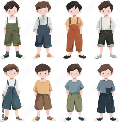 Isolated a kinds of deferent modern smart boy dress vector art with white background. 