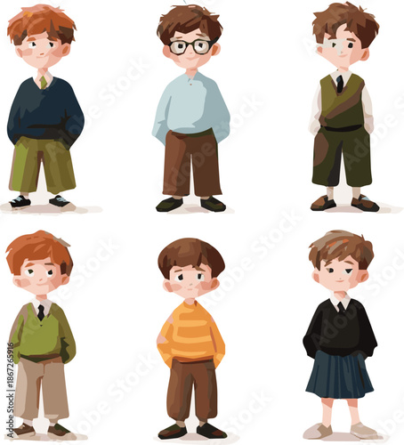Isolated a kinds of deferent modern smart boy dress vector art with white background. 