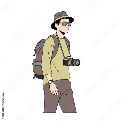 Traveler Photographer with Backpack and Camera, Ready for Adventure