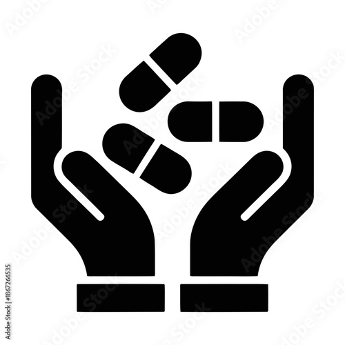 hands holding pills glyph icon