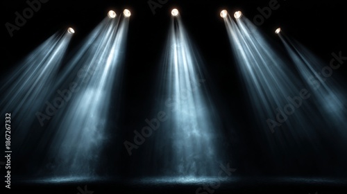 Dramatic Stage Lighting with Rays of Light and Smoke Effects Creating a Stunning Visual Atmosphere for Performances and Events