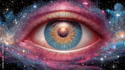 Cosmic Eye Gazing Through Nebula and Starfield human eye iris Photo