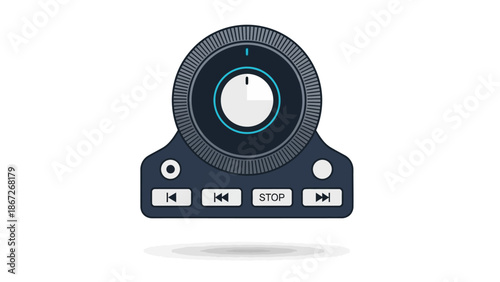 Audio player control knob with media navigation buttons.
