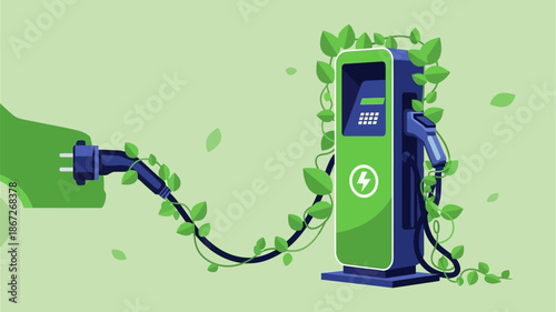 Electric vehicle charging station powered by renewable energy, symbolizing eco-friendly transportation and sustainability