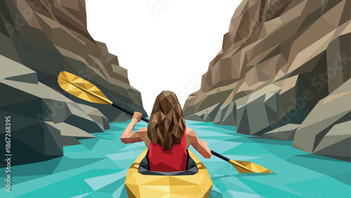 Polygonal kayaking adventure through majestic canyon river