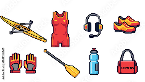 Pixel art sports gear for rowing and fitness enthusiasts