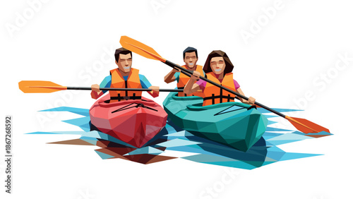 Geometric kayaking adventure with friends on water