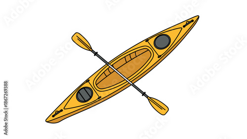Top view kayak with paddle: minimalist design for outdoor water adventure