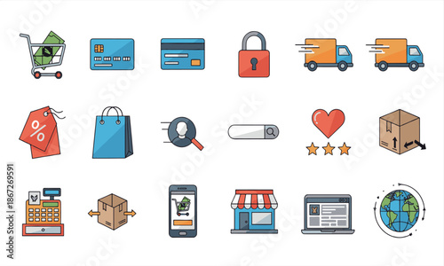 Print  E-commerce and Shopping Services Icon Set