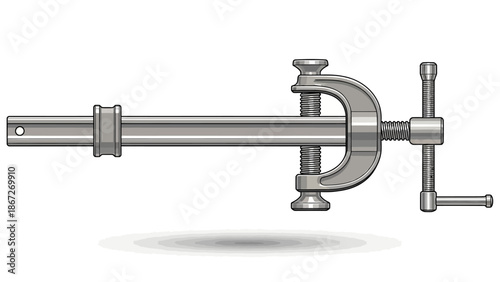 Close-up of a metal clamp tool on a white background.