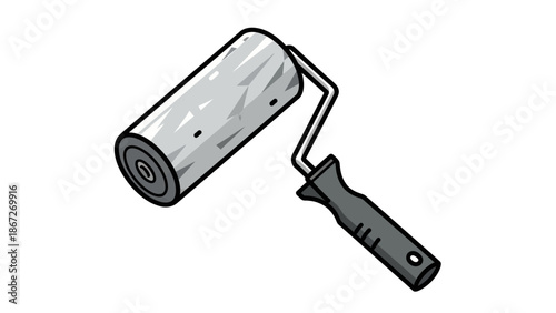 Simple cartoon illustration of a paint roller for home renovation projects.