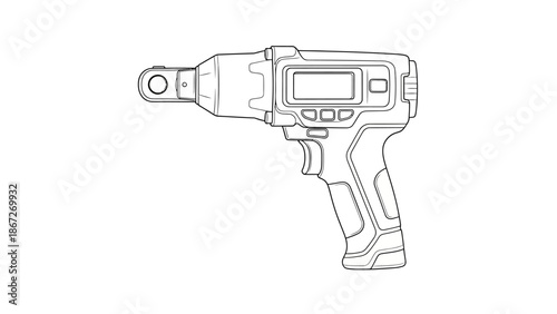 Line art illustration of an infrared thermometer on a white background.